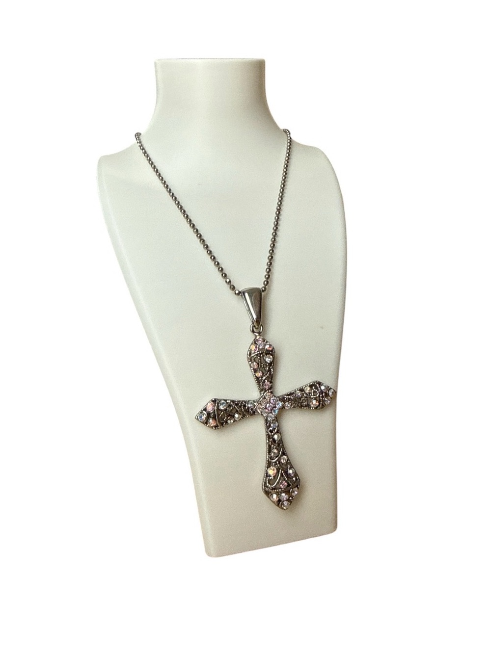 Premier Designs Angelina Cross Necklace Aurora Borealis Crystals